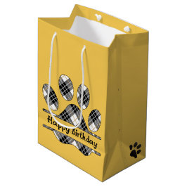Tartan Geburtstag Karierte Paw Print auf Gold Mittlere Geschenktüte
