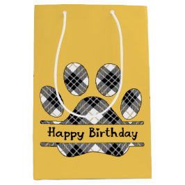 Tartan Geburtstag Karierte Paw Print auf Gold Mittlere Geschenktüte
