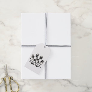 Tartan Geburtstag Karierte Paw Print auf Weiß Geschenkanhänger