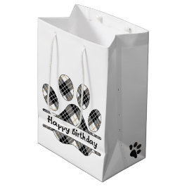 Tartan Geburtstag Karierte Paw Print auf Weiß Mittlere Geschenktüte