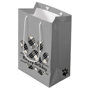 Tartan Geburtstag Karierte Paw Print on Grau Mittlere Geschenktüte