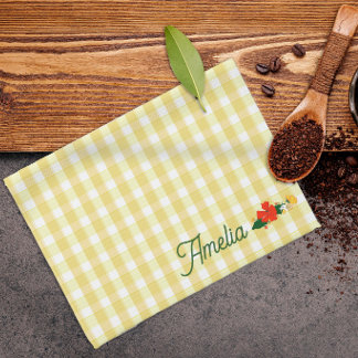 Tartan gelbes einfaches Wildblumenmuster Name Geschirrtuch