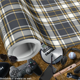 Tartan - Graphit Ivory and Mustard Gold Geschenkpapier