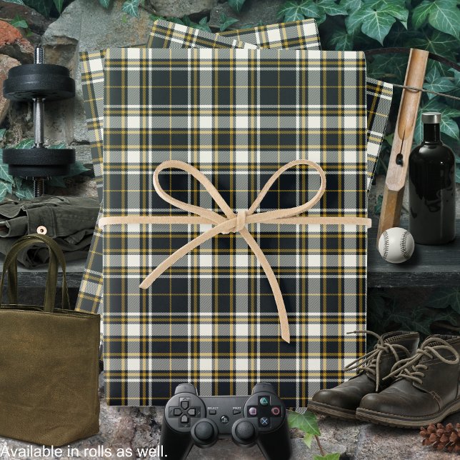 Tartan - Graphit Ivory and Mustard Gold Geschenkpapier Set (Tartan - Graphite Ivory and Mustard Gold Wrapping Paper Sheets-men-by Leapfroglisics Shop)