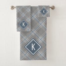 Tartan Gray Blue White, Mit Monogramm Badhandtuch Set