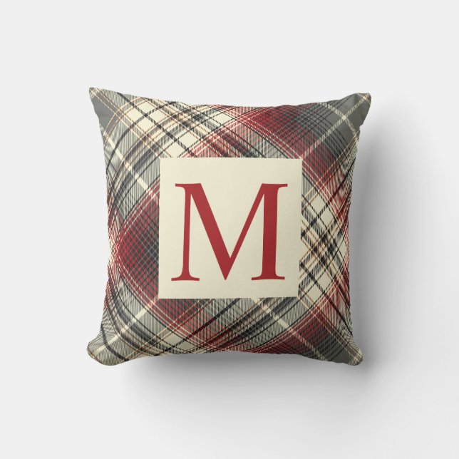 Tartan Gray Red Monogram initial Kissen (Vorderseite)