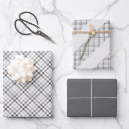 Tartan Gray White Pattern Elegant Geschenkpapier Set