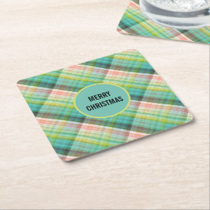 Tartan Green Tan Kariert Rechteckiger Pappuntersetzer