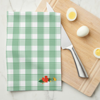 Tartan grün einfaches Wildblumenmuster Geschirrtuch