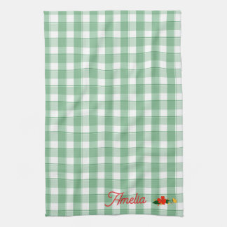 Tartan grün einfaches Wildblumenmuster Name Geschirrtuch