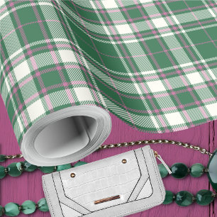 Tartan - Grün-Elfenbeinrot-Rose Geschenkpapier