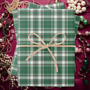 Tartan - Grün-Elfenbeinrot-Rose Geschenkpapier Set