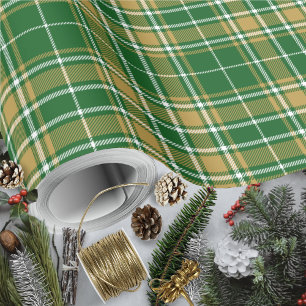 Tartan - grünes Karamelll, goldweiß Geschenkpapier