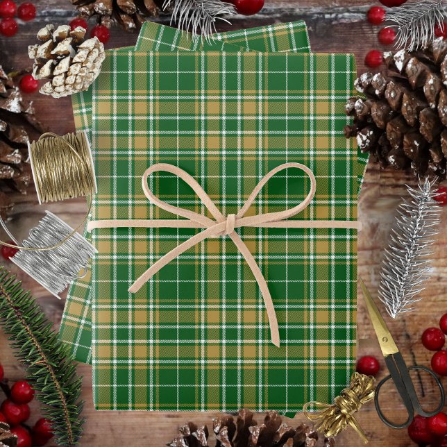 Tartan - grünes Karamelll, goldweiß Geschenkpapier Set (Tartan - green-caramel gold-white wrapping paper sheets by Leapfroglisics Shop)