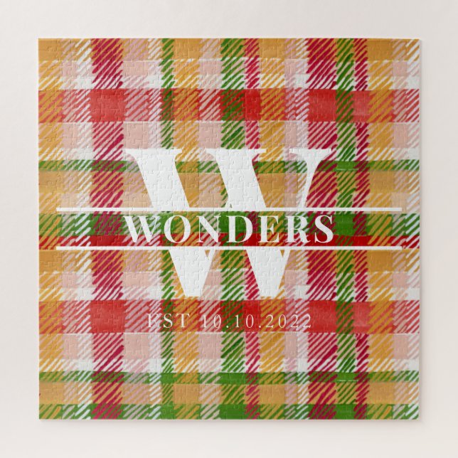 Tartan Hart Plaid Maßgeschneiderte Monogramm Puzzle (Vertikal)