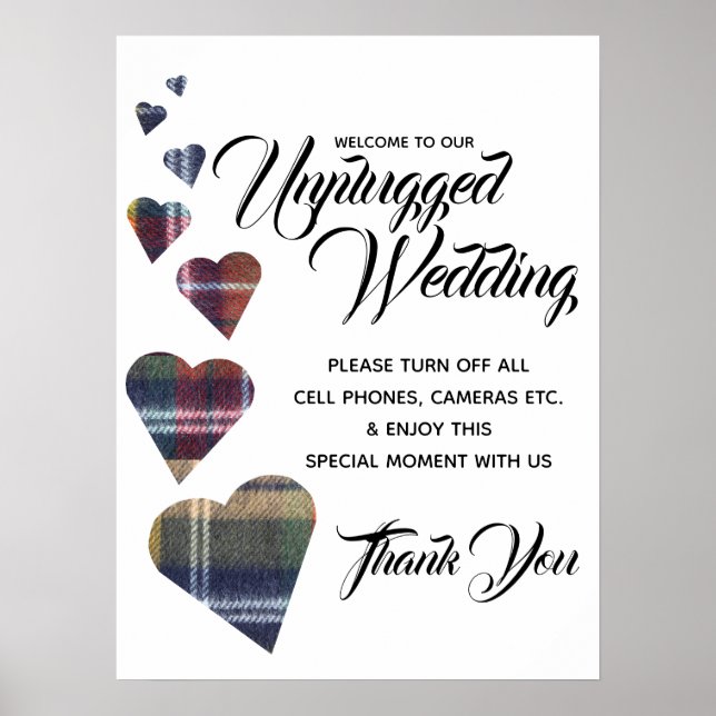 Tartan Heart Unplugged Wedding Sign Poster (Vorne)