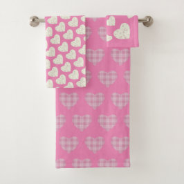 Tartan Hearts Blume Rosa Grau Badhandtuch Set