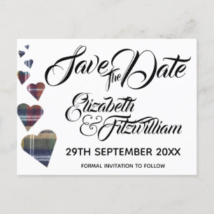 Tartan Hearts Save the Date Postkarte