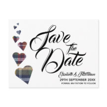 Tartan Herz Save the Date Postkarte