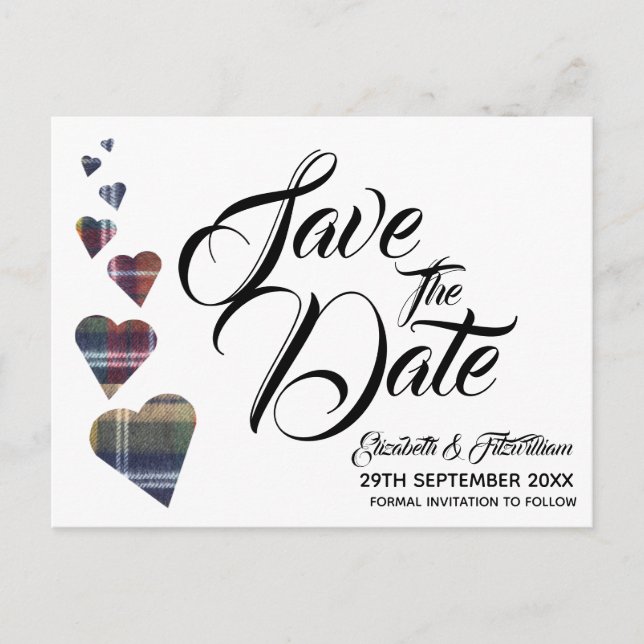 Tartan Herz Save the Date Postkarte (Vorderseite)