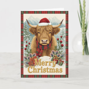 Tartan Highland Cow Weihnachtskarte Karte