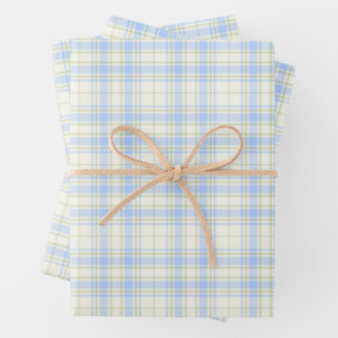 Tartan -Himmelblau-Salbeigrün-Extra Leicht Elfenbe Geschenkpapier Set