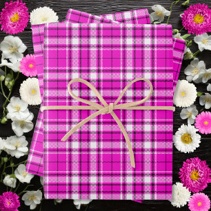 Tartan - Hot Pink-White-Black Geschenkpapier Set