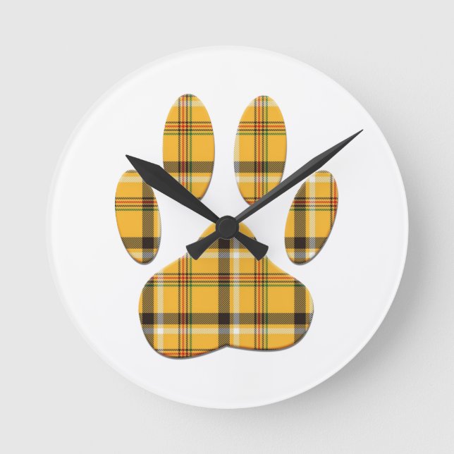 Tartan-Hundepflaster Runde Wanduhr (Vorderseite)