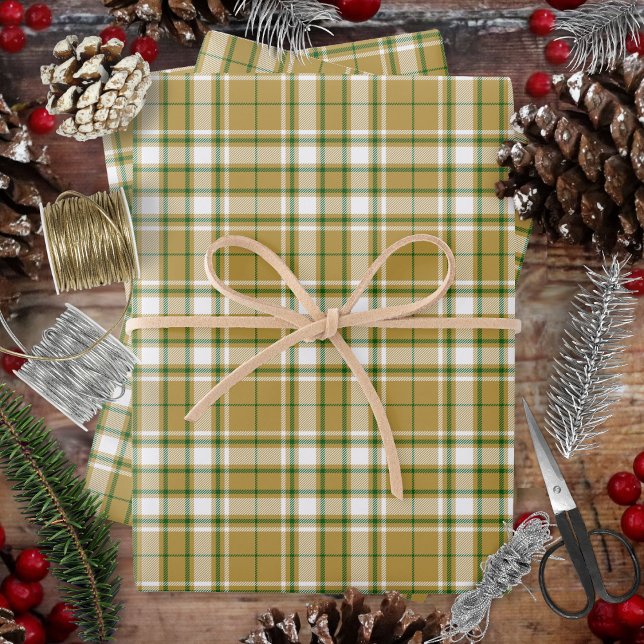 Tartan - Karamel Gold-Weiß-Grün Geschenkpapier Set (Tartan - Caramel Gold-White-Green Wrapping Paper Sheets by Leapfroglisics Shop)