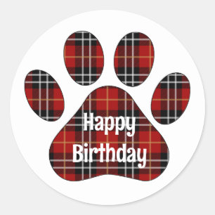 Tartan Kariert Birthday Pawprints Runder Aufkleber