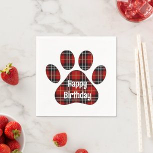 Tartan Kariert Birthday Pawprints Serviette