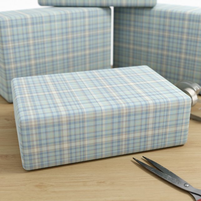 Tartan Kariert Blue Figarations Wrapping Paper Geschenkpapier (Cute tartan wrapping paper inspired by the colours of the figaro car)