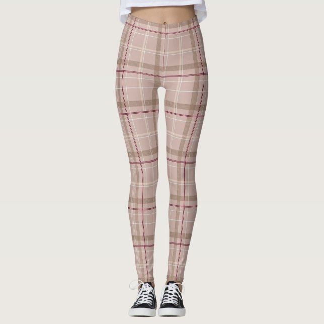 Tartan Kariert Burgundy Tan Pink | LEGGINGS (Vorderseite)