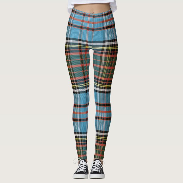 Tartan Kariert Clan Anderson Brown Aquamarines Mus Leggings (Vorderseite)