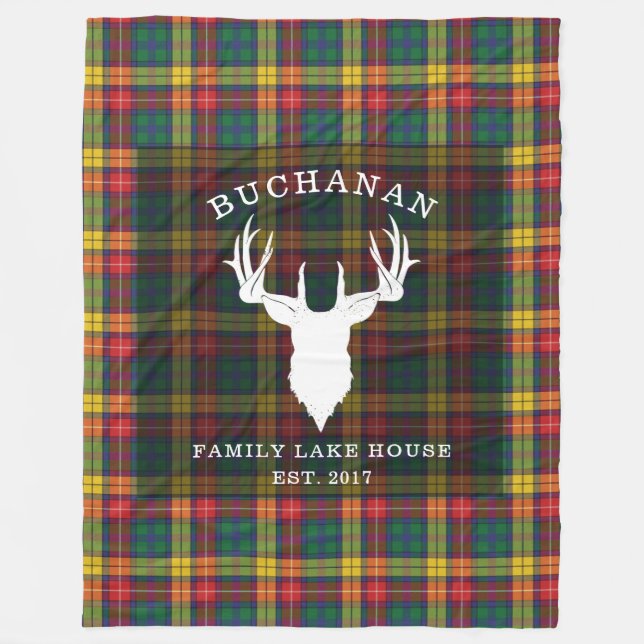 Tartan Kariert Clan Buchanan Familienname Lake Hou Fleecedecke (Vorderseite)