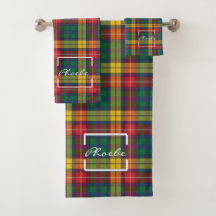 Tartan Kariert Clan Buchanan Yellow Red Green Karo Badhandtuch Set