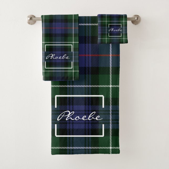 Tartan Kariert Clan MacKenzie Green Lila Karo Badhandtuch Set (Insitu)