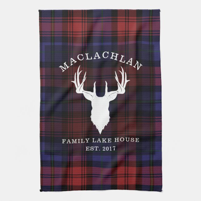 Tartan Kariert Clan MacLachlan Family Lake House Geschirrtuch (Vertikal)