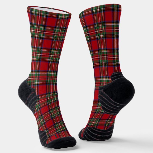Tartan Kariert Clan Stewart Red Green Rustic Socken (Gewinkelt)