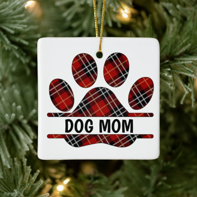 Tartan Kariert DOG MAMA Pawprint Keramikornament (Baum)