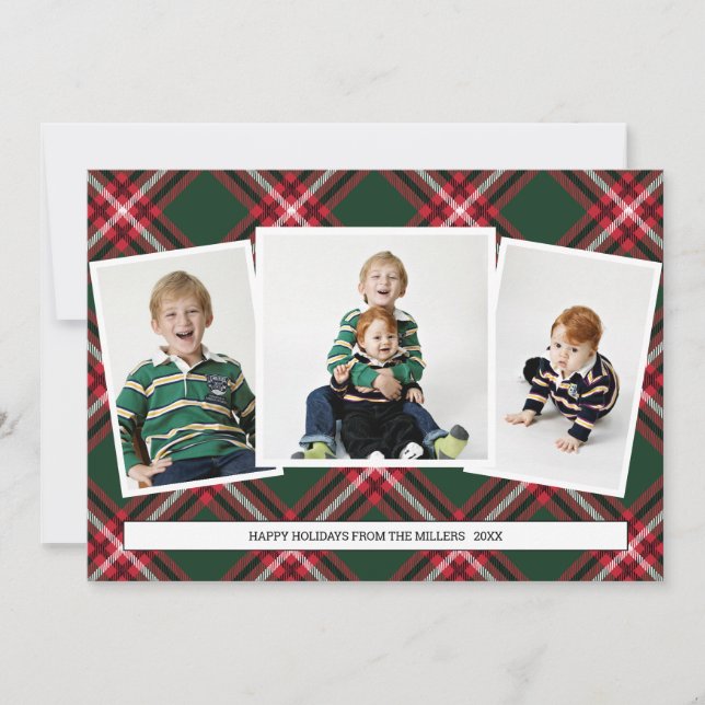 Tartan Kariert Foto Collage Card zu Weihnachten (Vorderseite)