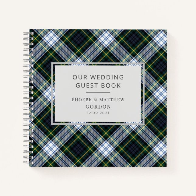 Tartan Kariert Green Rustic Karo Wedding Guest Boo Notizbuch (Vorderseite)