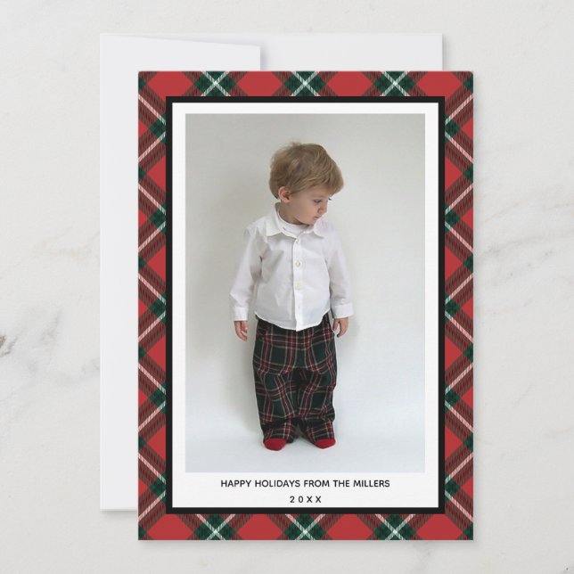 Tartan Kariert Happy Holidays Card zu Weihnachten (Vorderseite)