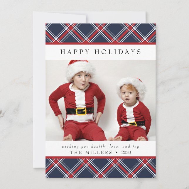 Tartan Kariert Happy Holidays Card zu Weihnachten (Vorderseite)