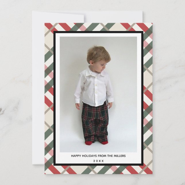 Tartan Kariert Happy Holidays Card zu Weihnachten (Vorderseite)