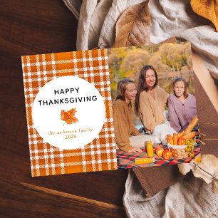 Tartan Kariert Happy Thanksgiving Herbst Foto Feiertagskarte