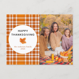 Tartan Kariert Happy Thanksgiving Herbst Foto Feiertagspostkarte