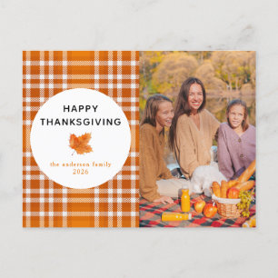 Tartan Kariert Happy Thanksgiving Herbst Foto Feiertagspostkarte