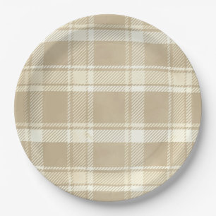 Tartan Kariert in Beige, Creme und Blassgelb Pappteller