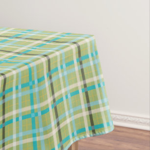 Tartan Kariert in Grün, Aqua, Schwarz, Creme, Gelb Tischdecke